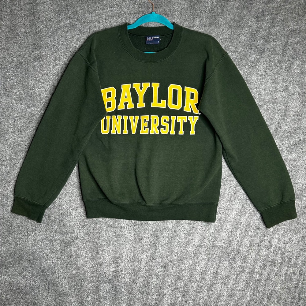 MV Sport Baylor University Sweatshirt Green Yellow Crew Neck Fleece Small